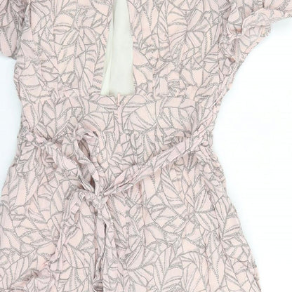 Limited Collection Womens Pink Geometric Viscose A-Line Size 8 Round Neck Zip - Open Back Detail Lined