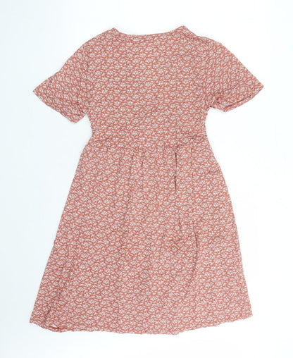 Pull&Bear Womens Brown Floral Polyester A-Line Size M V-Neck Pullover