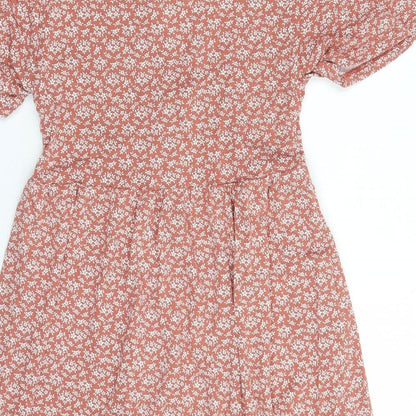 Pull&Bear Womens Brown Floral Polyester A-Line Size M V-Neck Pullover