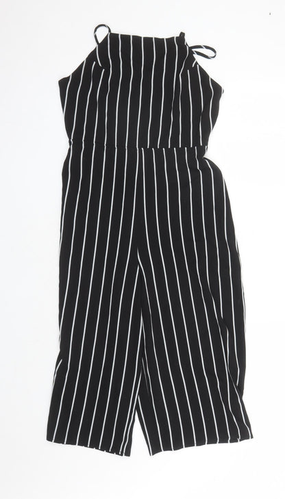 Luc-ce Womens Black Striped Polyester Jumpsuit One-Piece Size M L16 in Zip