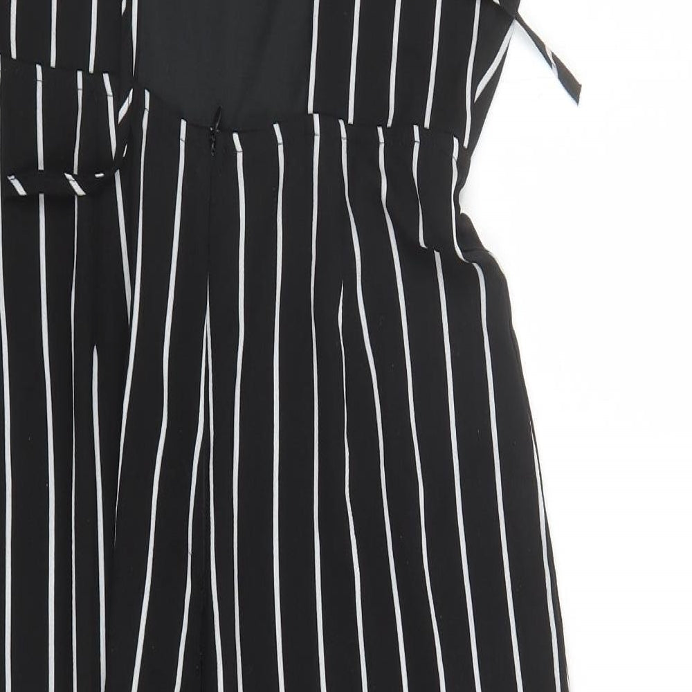 Luc-ce Womens Black Striped Polyester Jumpsuit One-Piece Size M L16 in Zip