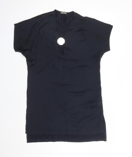 Zara Womens Black Polyester A-Line Size S V-Neck Pullover