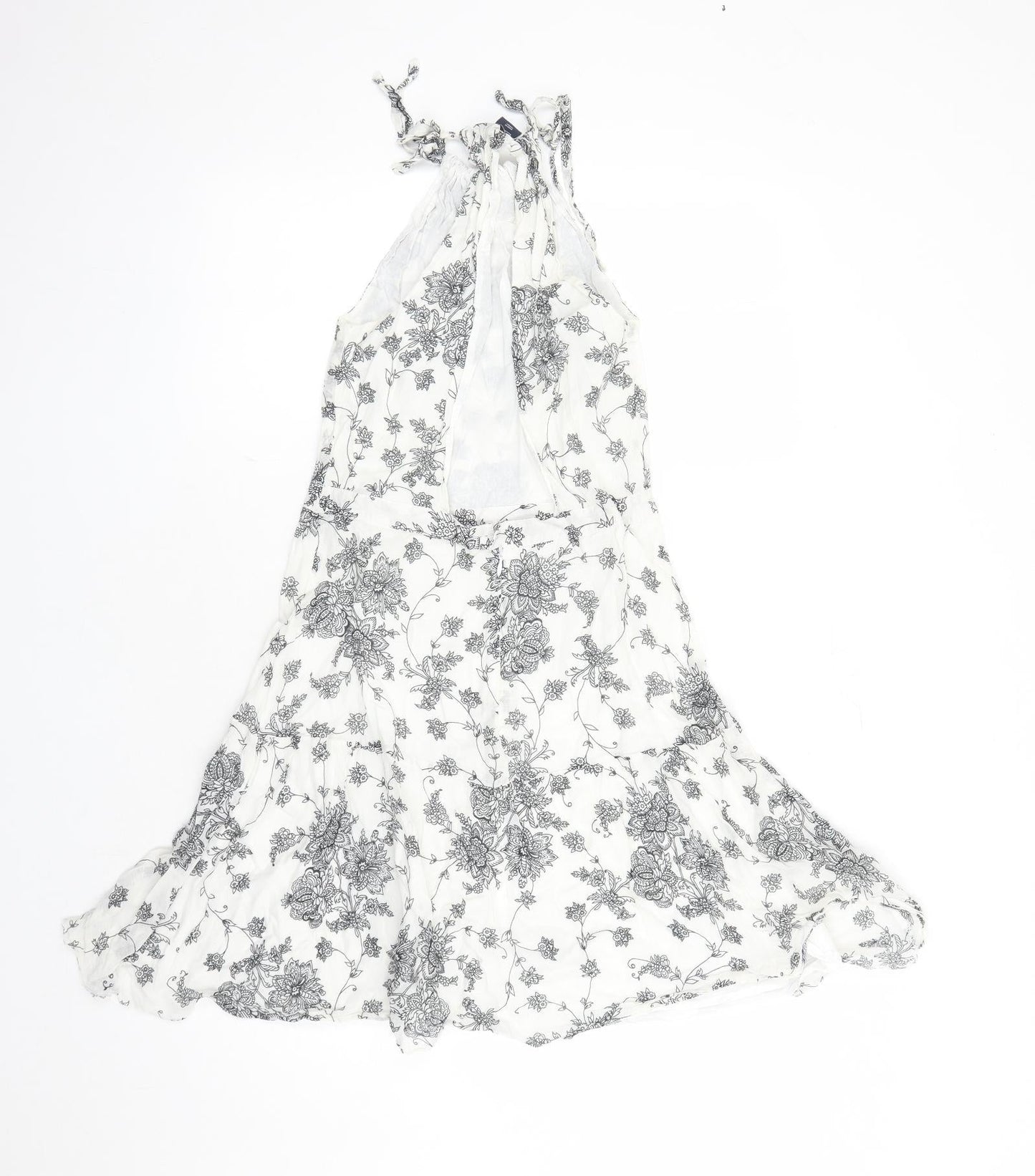 Gap Womens White Floral Cotton Tank Dress Size 8 Halter Tie - Open Back Detail