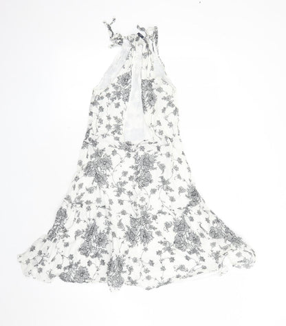 Gap Womens White Floral Cotton Tank Dress Size 8 Halter Tie - Open Back Detail