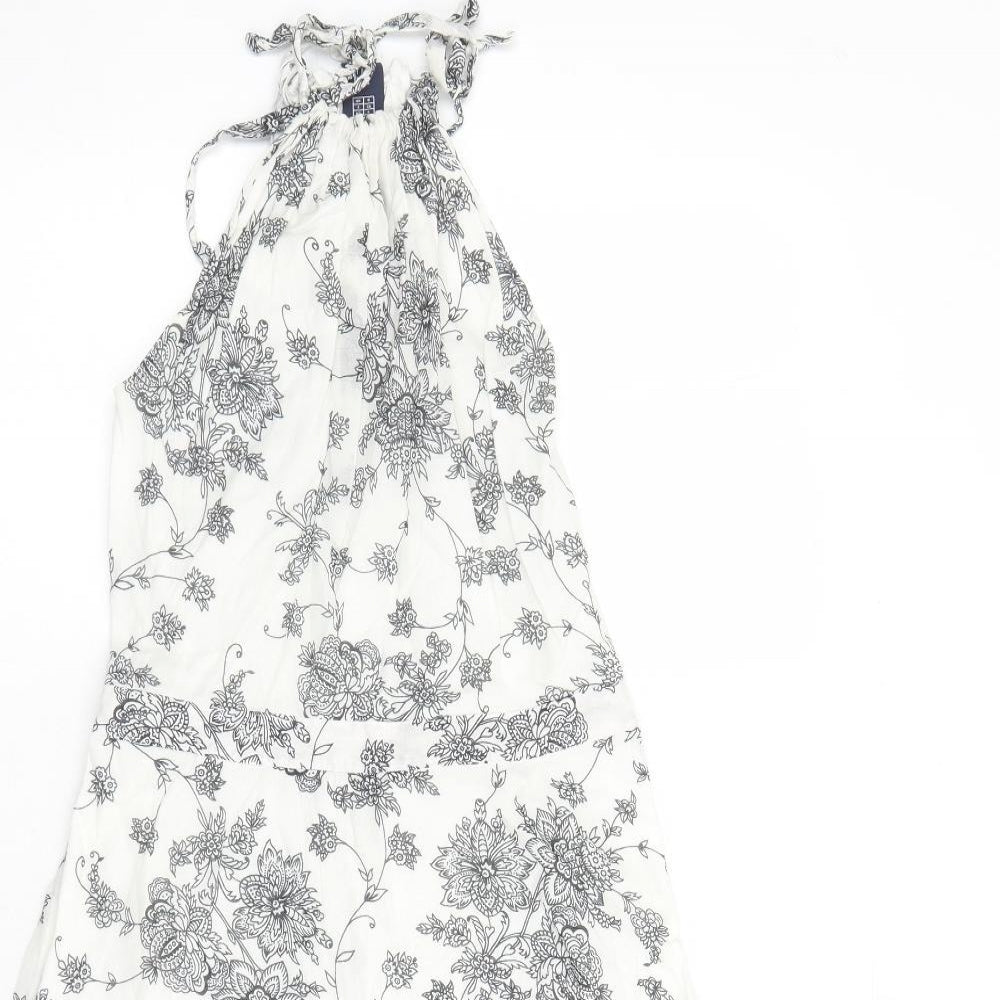 Gap Womens White Floral Cotton Tank Dress Size 8 Halter Tie - Open Back Detail