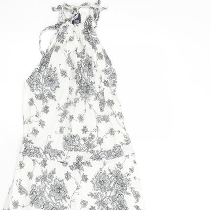 Gap Womens White Floral Cotton Tank Dress Size 8 Halter Tie - Open Back Detail