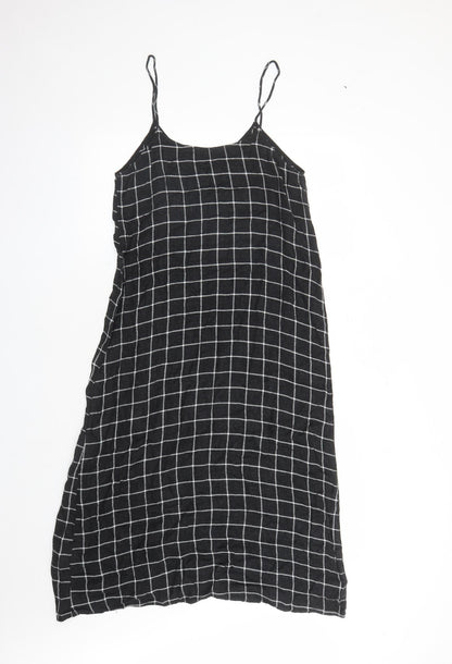 Zara Womens Grey Check Viscose Slip Dress Size S Round Neck Pullover - Rhinestone Detail