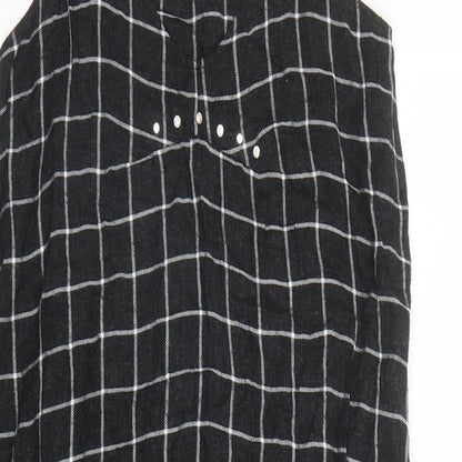 Zara Womens Grey Check Viscose Slip Dress Size S Round Neck Pullover - Rhinestone Detail