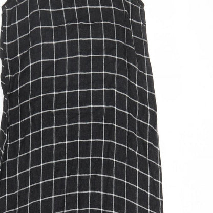 Zara Womens Grey Check Viscose Slip Dress Size S Round Neck Pullover - Rhinestone Detail