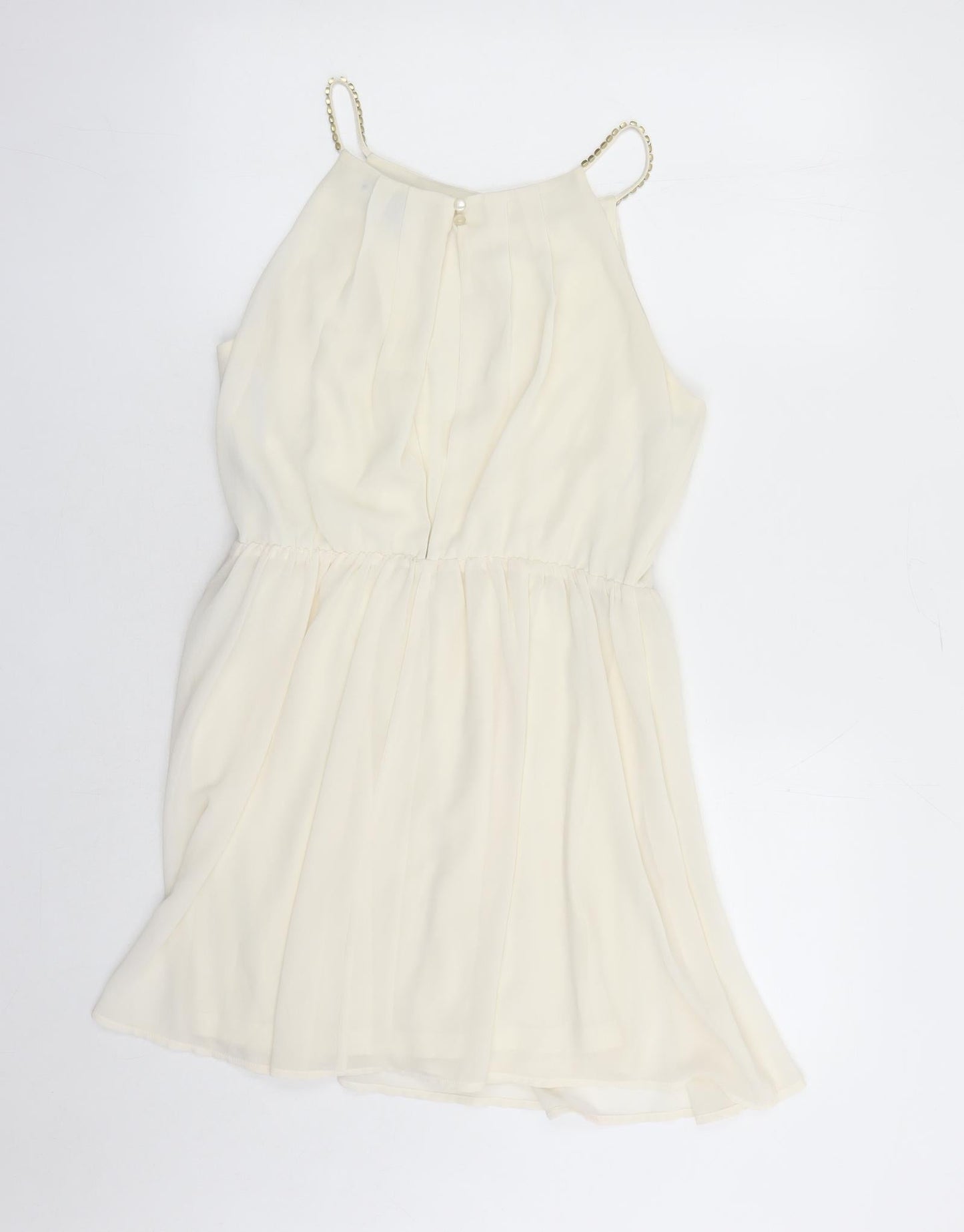 FOREVER 21 Womens Ivory Polyester A-Line Size M Round Neck Button - Beaded Neckline