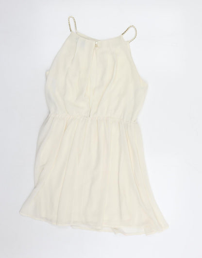 FOREVER 21 Womens Ivory Polyester A-Line Size M Round Neck Button - Beaded Neckline