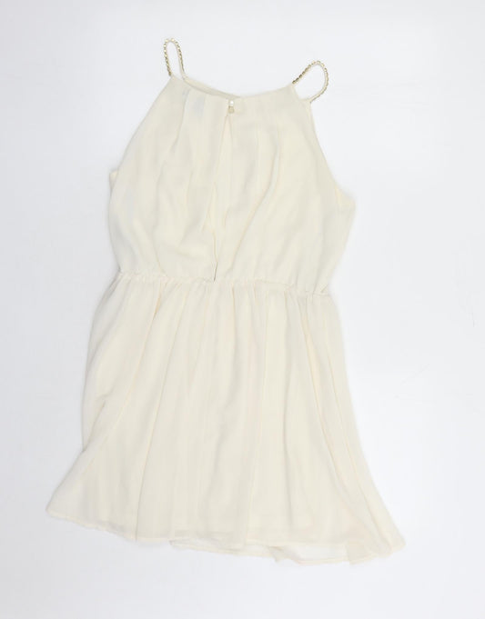 FOREVER 21 Womens Ivory Polyester A-Line Size M Round Neck Button - Beaded Neckline