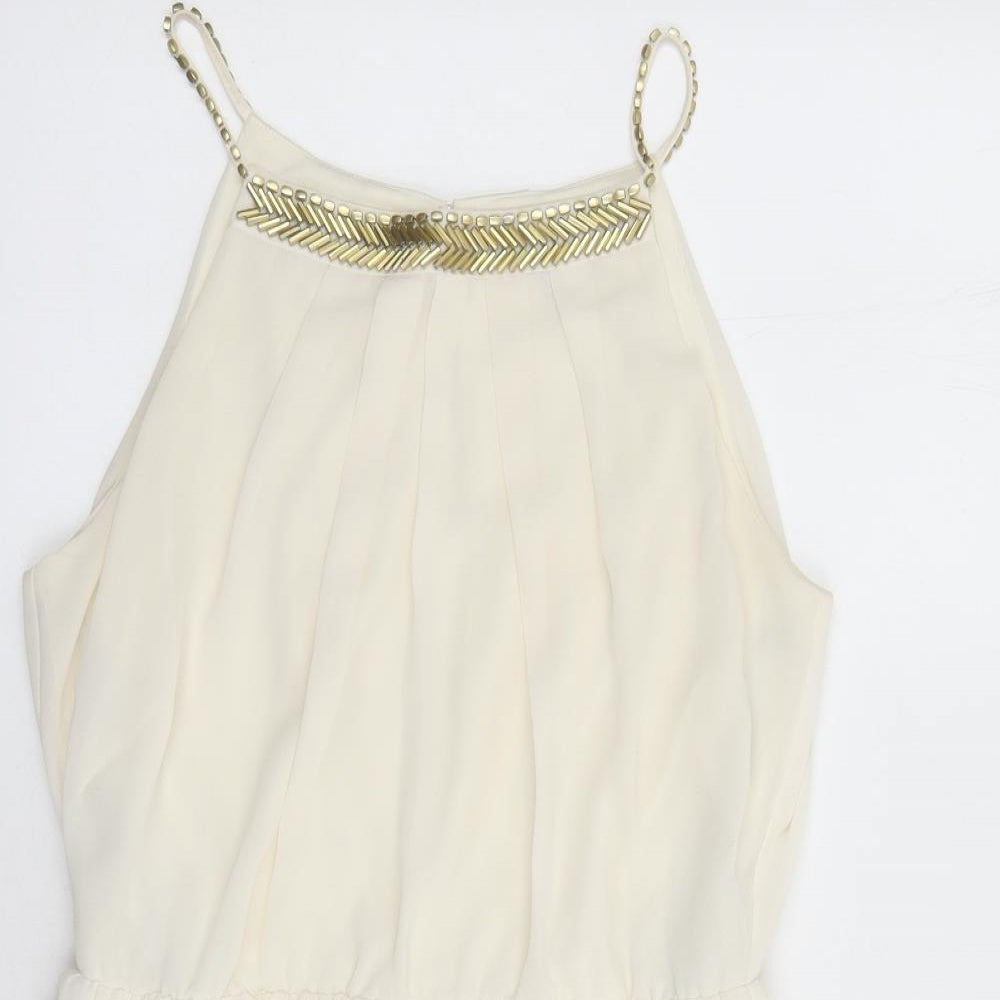 FOREVER 21 Womens Ivory Polyester A-Line Size M Round Neck Button - Beaded Neckline