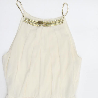 FOREVER 21 Womens Ivory Polyester A-Line Size M Round Neck Button - Beaded Neckline