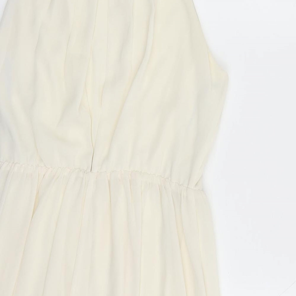 FOREVER 21 Womens Ivory Polyester A-Line Size M Round Neck Button - Beaded Neckline