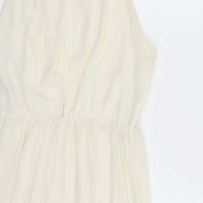 FOREVER 21 Womens Ivory Polyester A-Line Size M Round Neck Button - Beaded Neckline