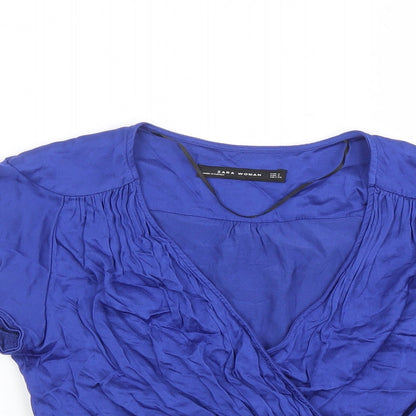 Womens UK Size S Zara Blue Wrap Blouse