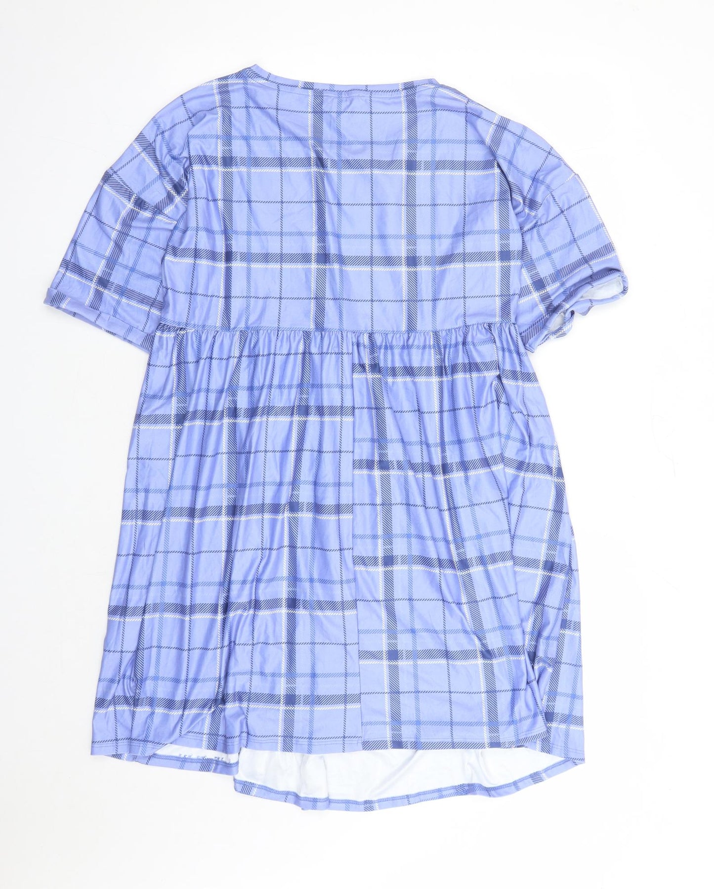 Urban Threads Womens Blue Plaid Polyester A-Line Size 12 Round Neck Pullover