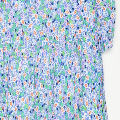 Marks and Spencer Womens Blue Floral Cotton A-Line Size 12 Round Neck Tie