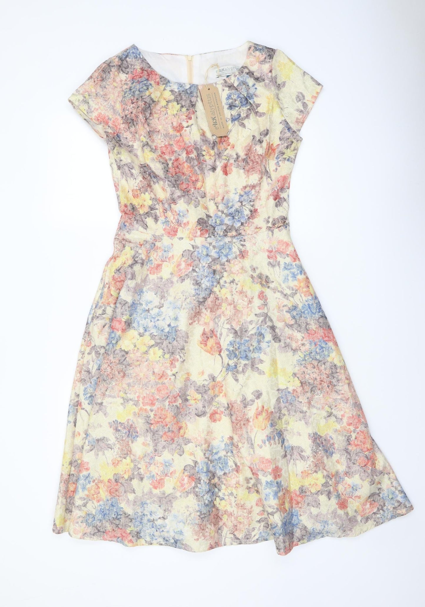 UK alyptus Womens Multicoloured Floral Polyester Skater Dress Size S Round Neck Zip