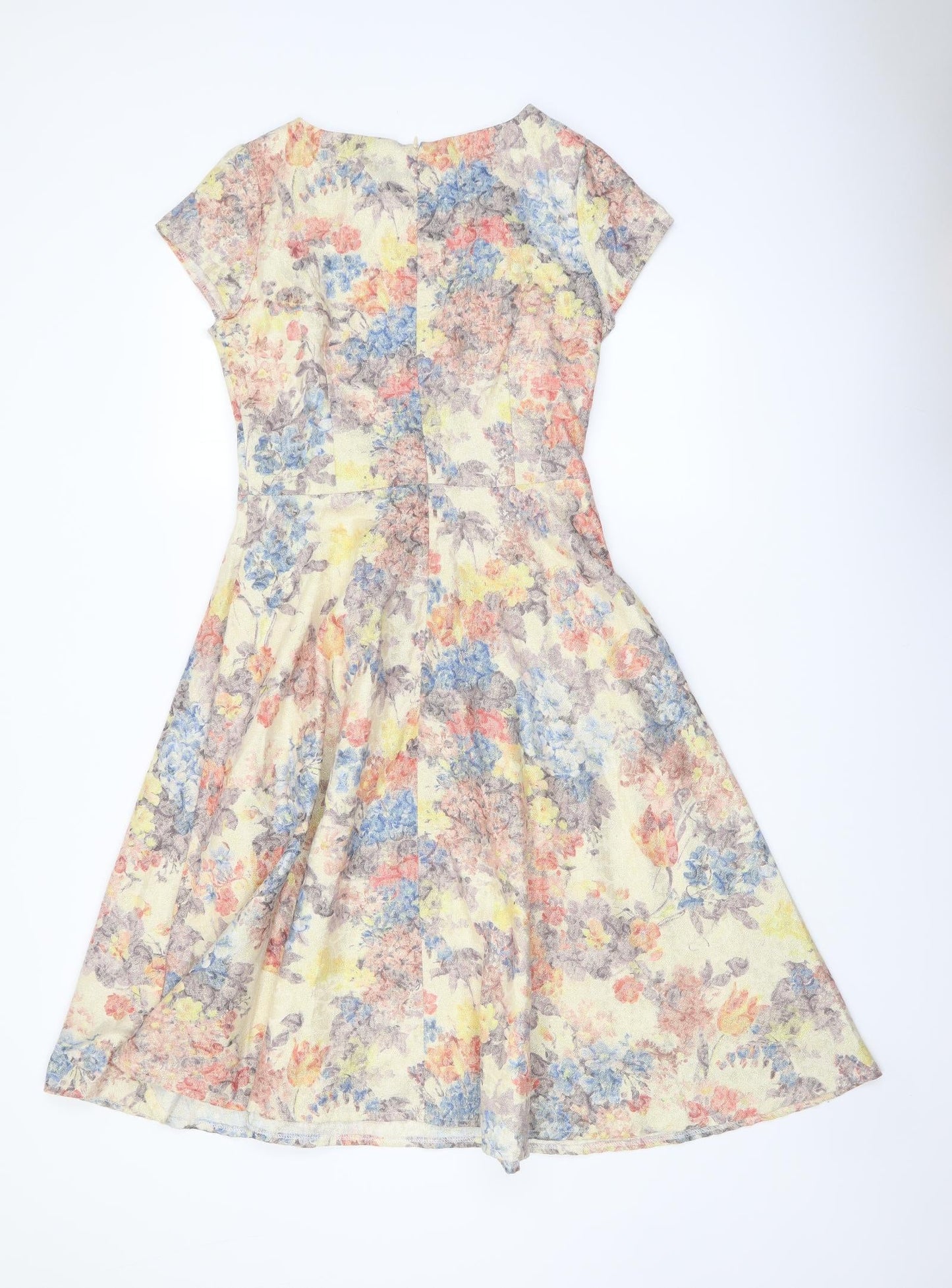 UK alyptus Womens Multicoloured Floral Polyester Skater Dress Size S Round Neck Zip