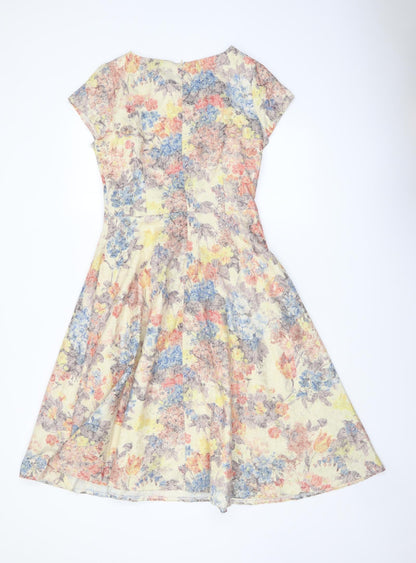 UK alyptus Womens Multicoloured Floral Polyester Skater Dress Size S Round Neck Zip