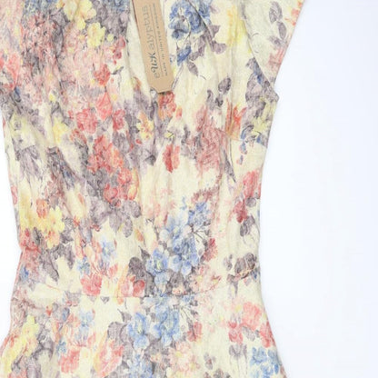 UK alyptus Womens Multicoloured Floral Polyester Skater Dress Size S Round Neck Zip