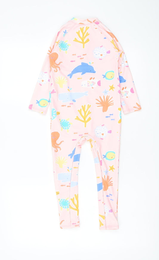 Marks and Spencer Girls Pink Geometric Polyamide Jumpsuit One-Piece Size 2-3 Years Zip - Swim Jumpsuit