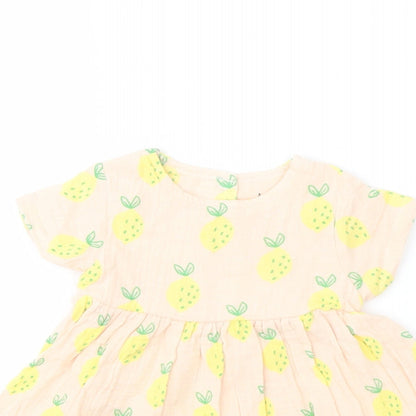 Marks and Spencer Girls Pink Geometric Polyester A-Line Size 6-9 Months Crew Neck Button