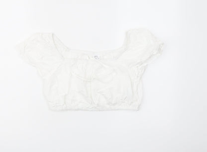 Zraa Girls White Cotton Cropped Blouse Size 11-12 Years Square Neck Pullover