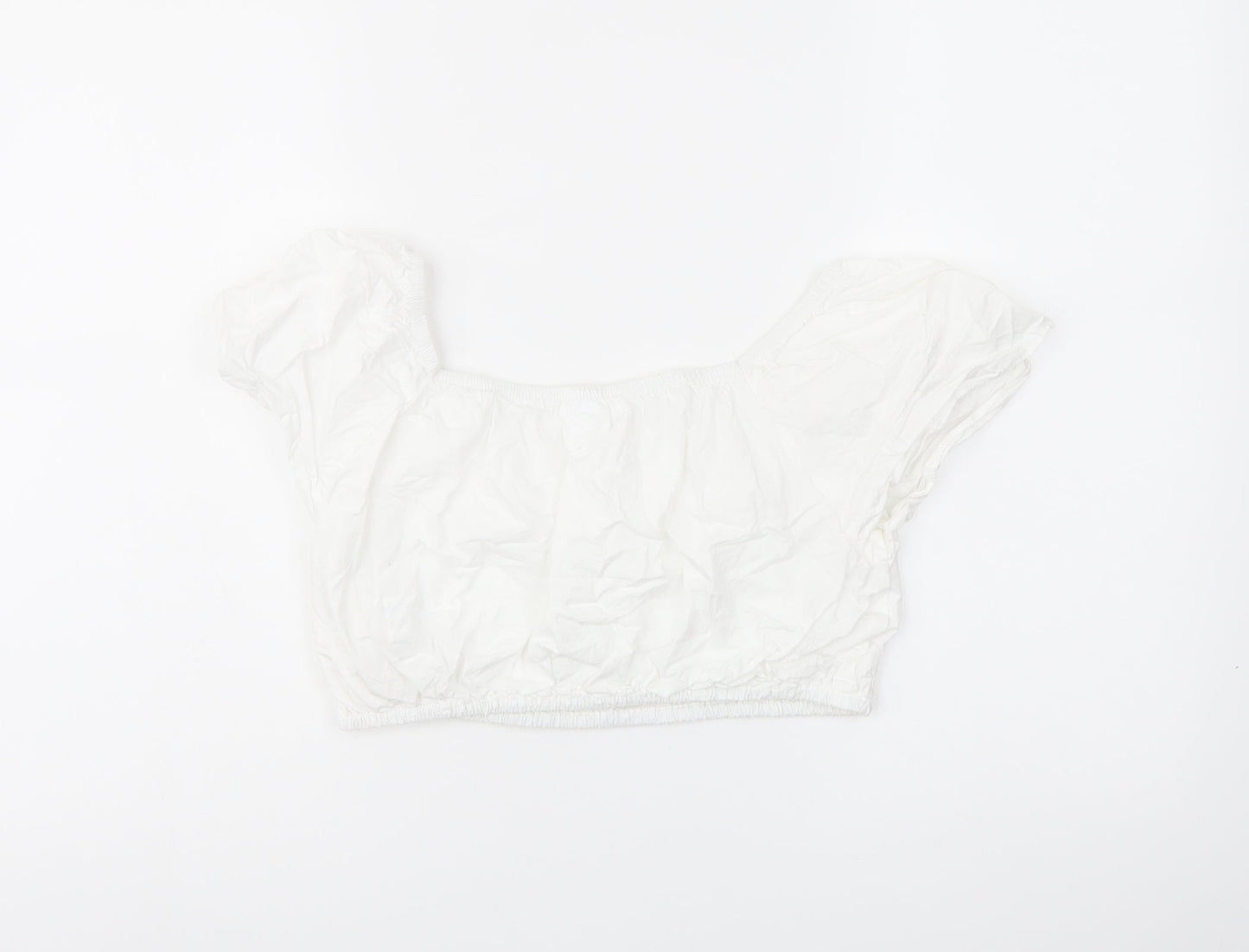 Zraa Girls White Cotton Cropped Blouse Size 11-12 Years Square Neck Pullover