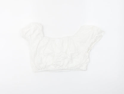 Zraa Girls White Cotton Cropped Blouse Size 11-12 Years Square Neck Pullover