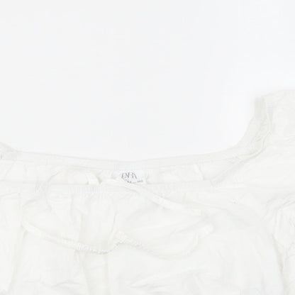 Zraa Girls White Cotton Cropped Blouse Size 11-12 Years Square Neck Pullover