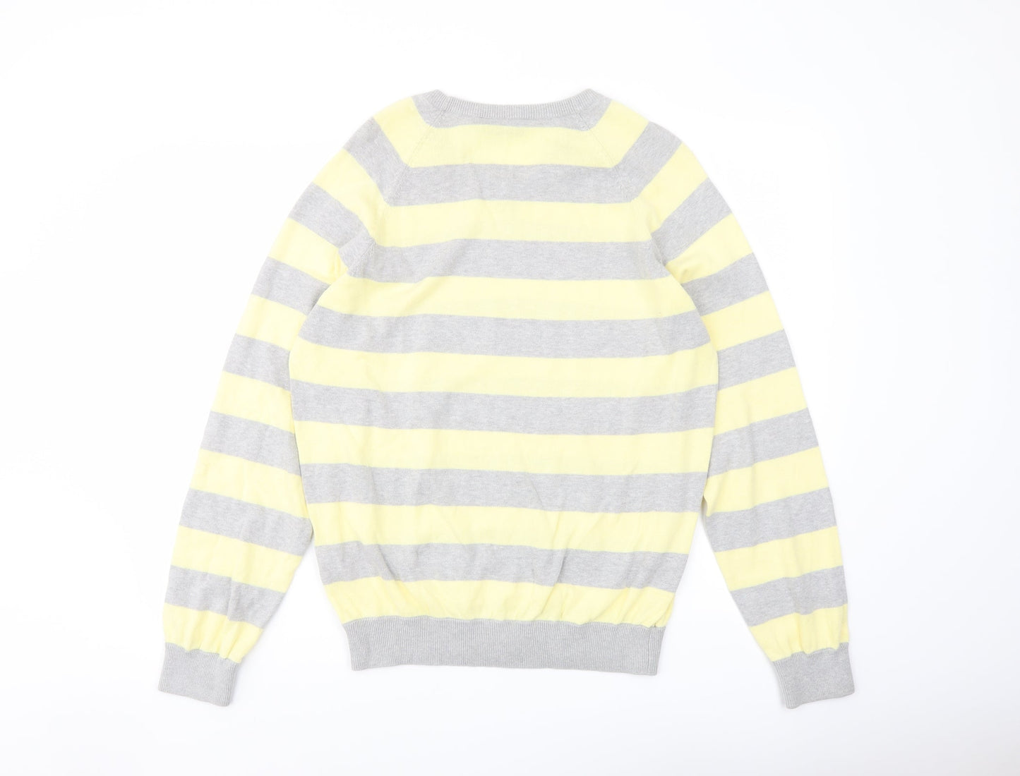 Burton Mens Yellow V-Neck Striped Cotton Pullover Jumper Size M Long Sleeve