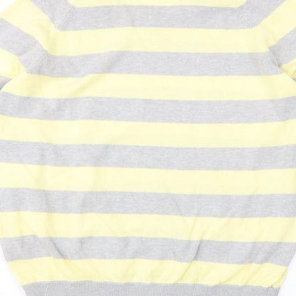 Burton Mens Yellow V-Neck Striped Cotton Pullover Jumper Size M Long Sleeve