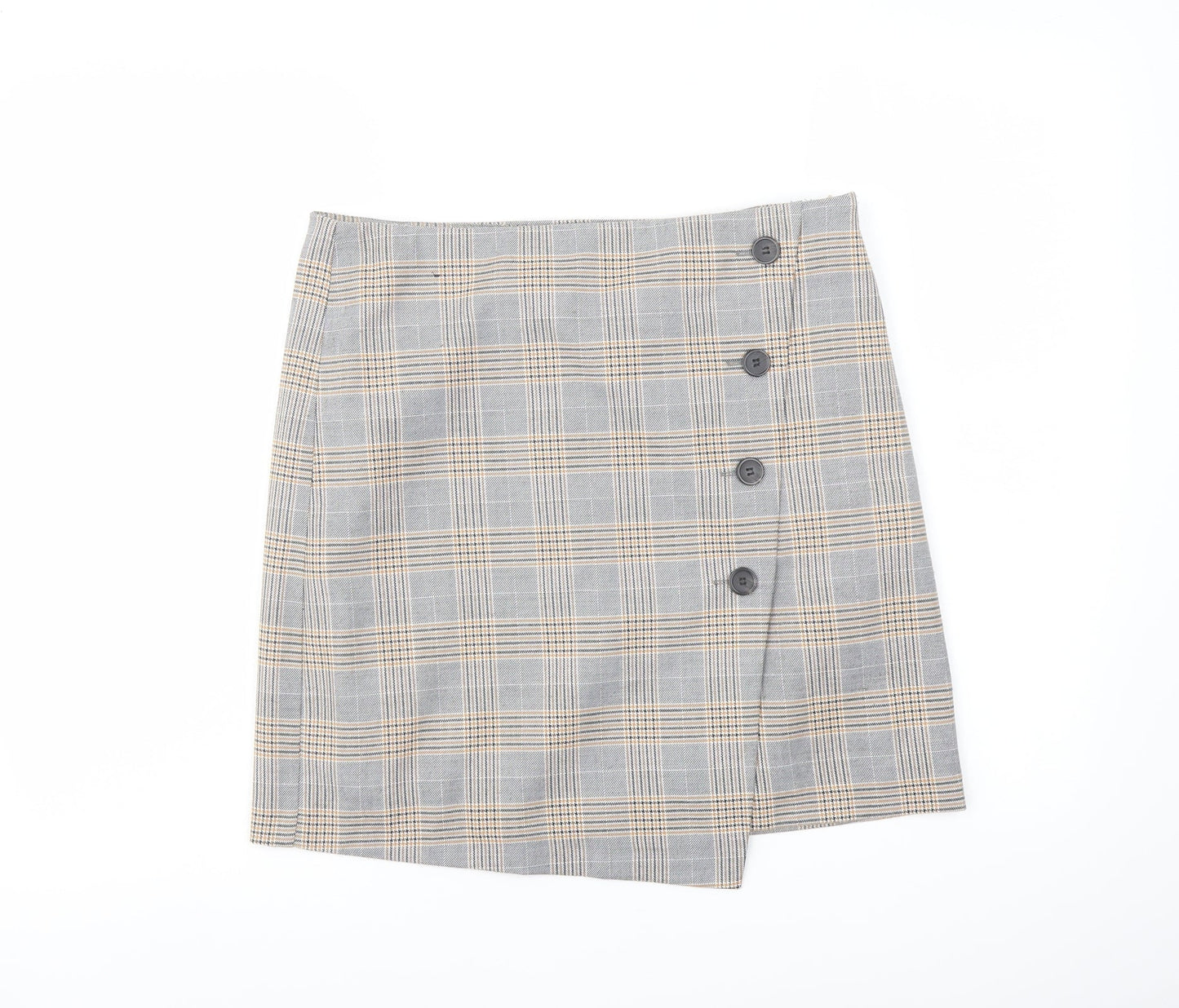 Marks and Spencer Womens Grey Plaid Polyester A-Line Skirt Size 10 Zip