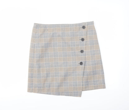 Marks and Spencer Womens Grey Plaid Polyester A-Line Skirt Size 10 Zip