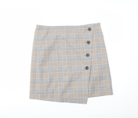 Marks and Spencer Womens Grey Plaid Polyester A-Line Skirt Size 10 Zip