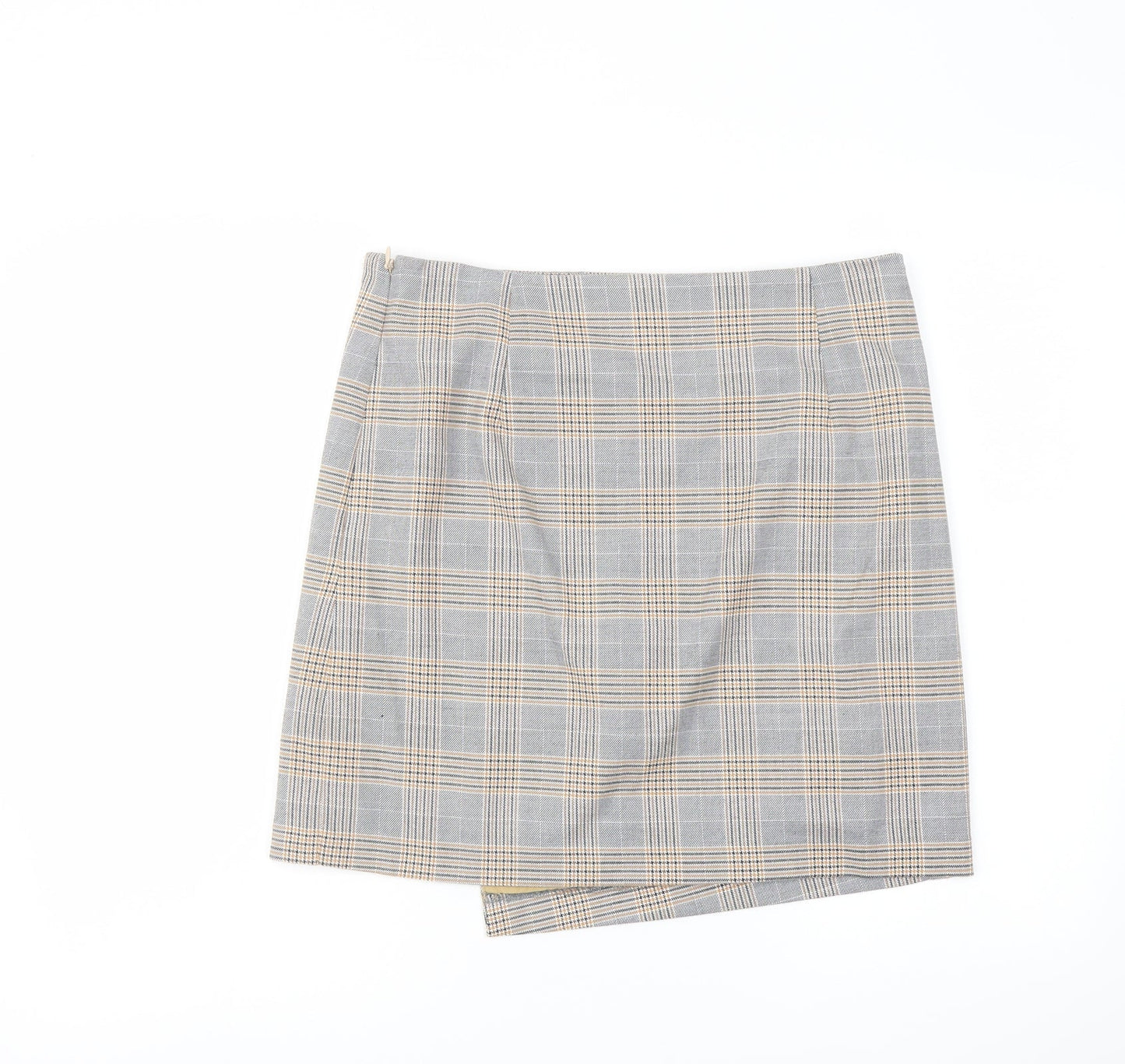 Marks and Spencer Womens Grey Plaid Polyester A-Line Skirt Size 10 Zip