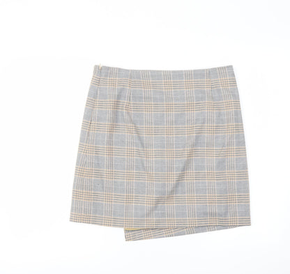 Marks and Spencer Womens Grey Plaid Polyester A-Line Skirt Size 10 Zip