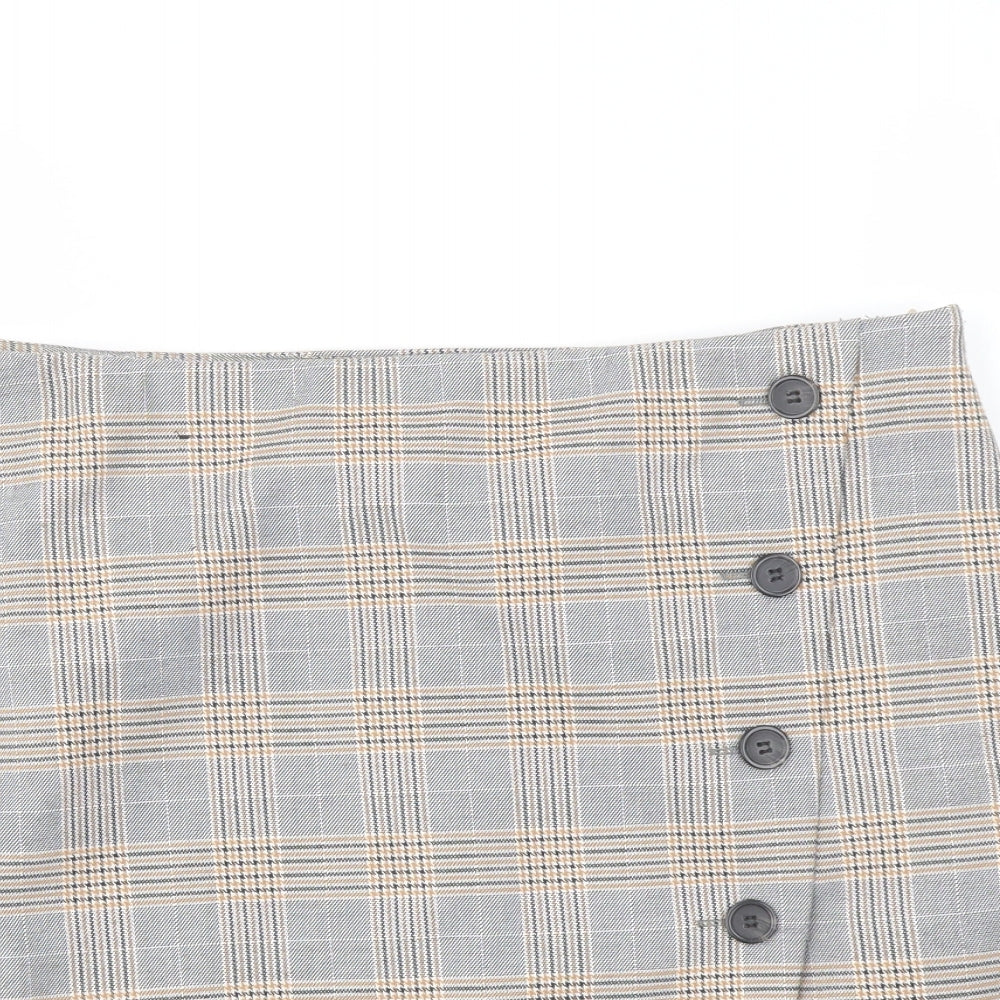 Marks and Spencer Womens Grey Plaid Polyester A-Line Skirt Size 10 Zip