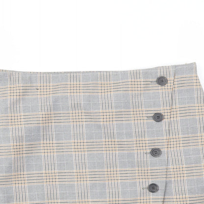 Marks and Spencer Womens Grey Plaid Polyester A-Line Skirt Size 10 Zip