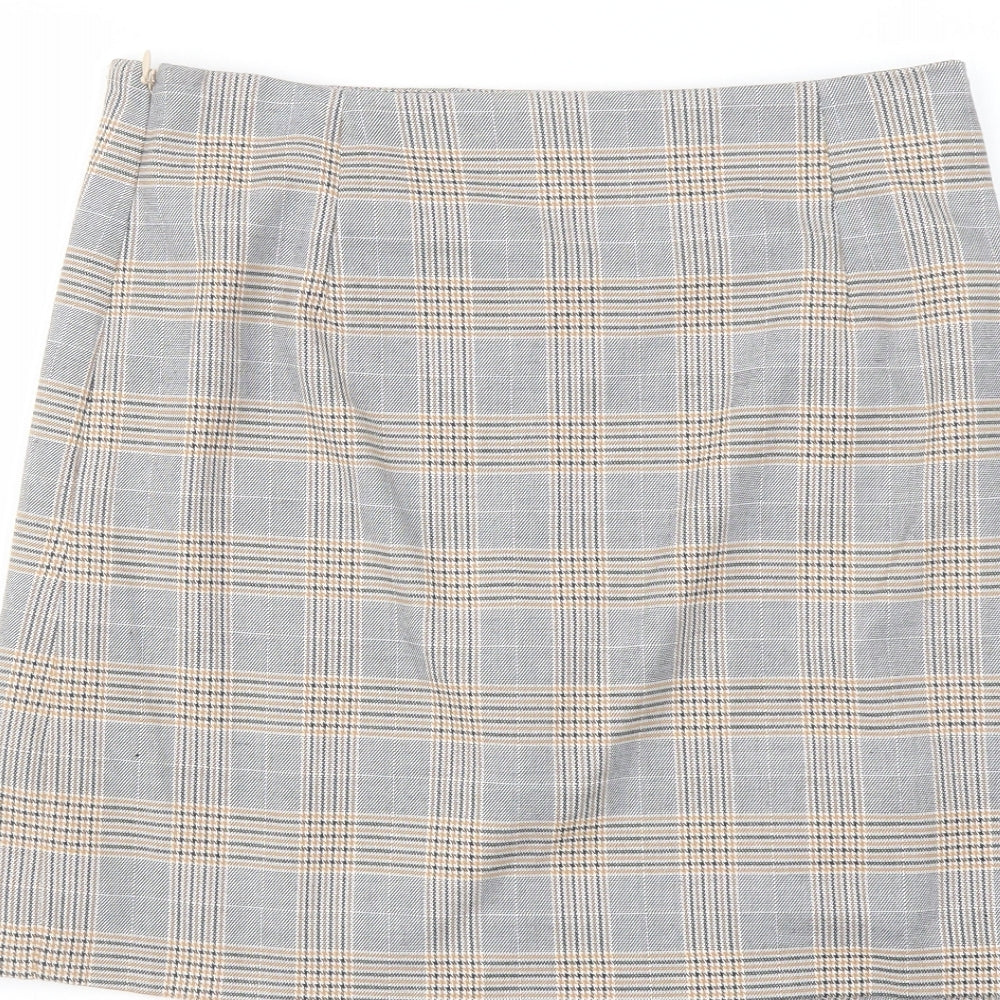 Marks and Spencer Womens Grey Plaid Polyester A-Line Skirt Size 10 Zip