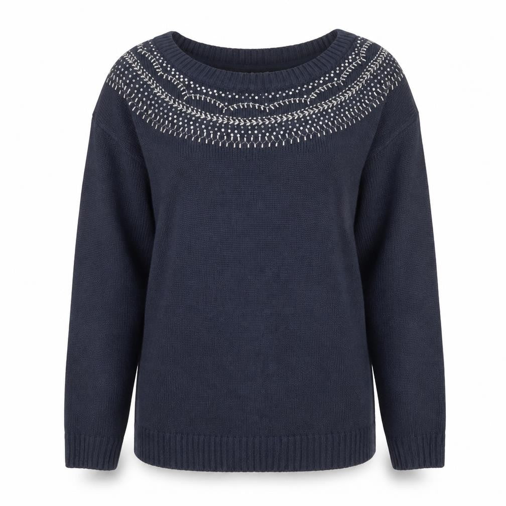 Bonprix Womens Blue Round Neck Acrylic Pullover Jumper Size M