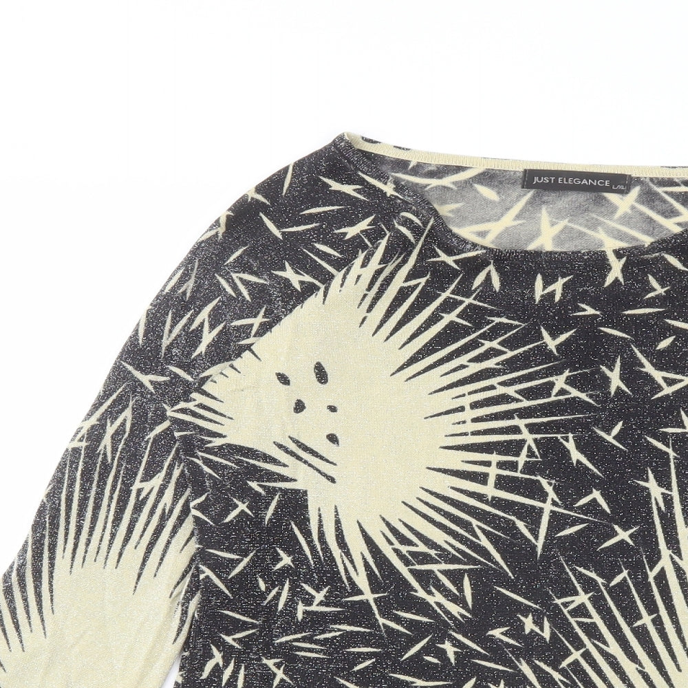 Just Elegance Womens Black Round Neck Geometric Viscose Pullover Jumper Size L