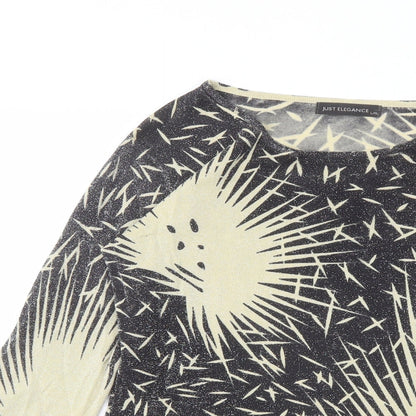 Just Elegance Womens Black Round Neck Geometric Viscose Pullover Jumper Size L