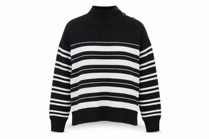 M&Co Womens Black Mock Neck Striped Viscose Pullover Jumper Size 14