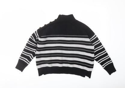 M&Co Womens Black Mock Neck Striped Viscose Pullover Jumper Size 14
