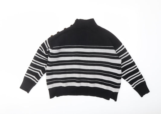 M&Co Womens Black Mock Neck Striped Viscose Pullover Jumper Size 14