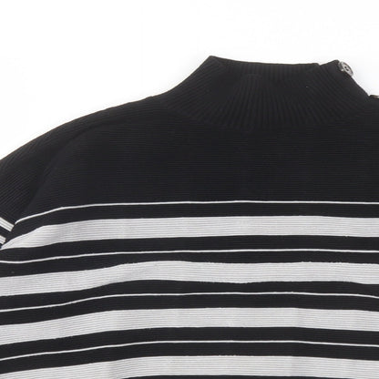 M&Co Womens Black Mock Neck Striped Viscose Pullover Jumper Size 14